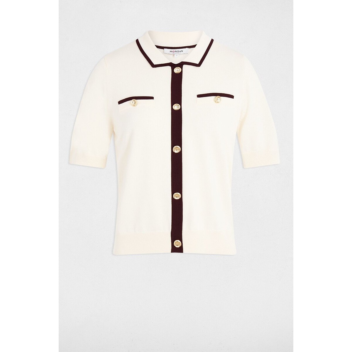 Gilet manches courtes ivoire/chocolat, MORGAN