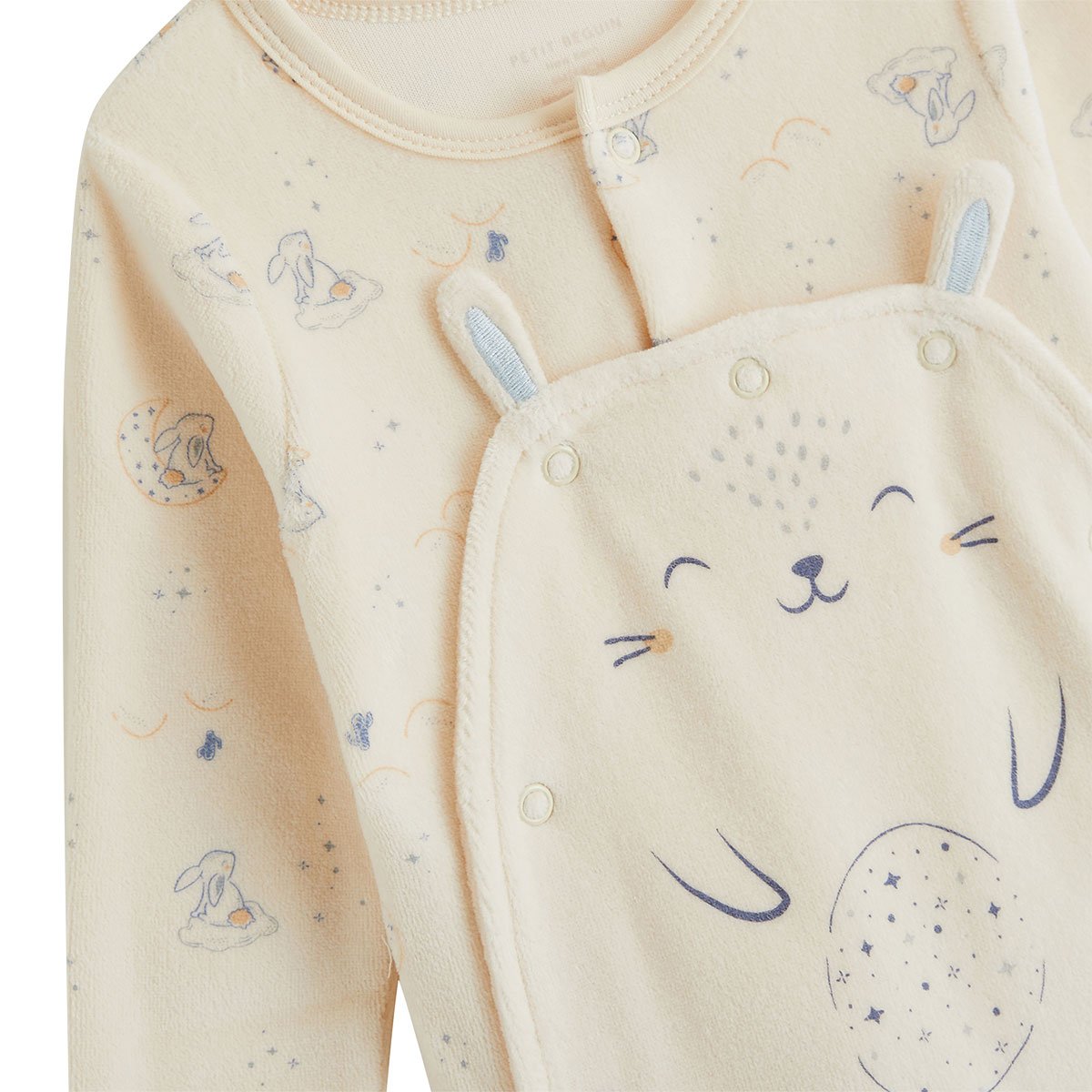 Pyjama bébé en velours ouverture pont Voix Lactée ecru, PETIT BEGUIN