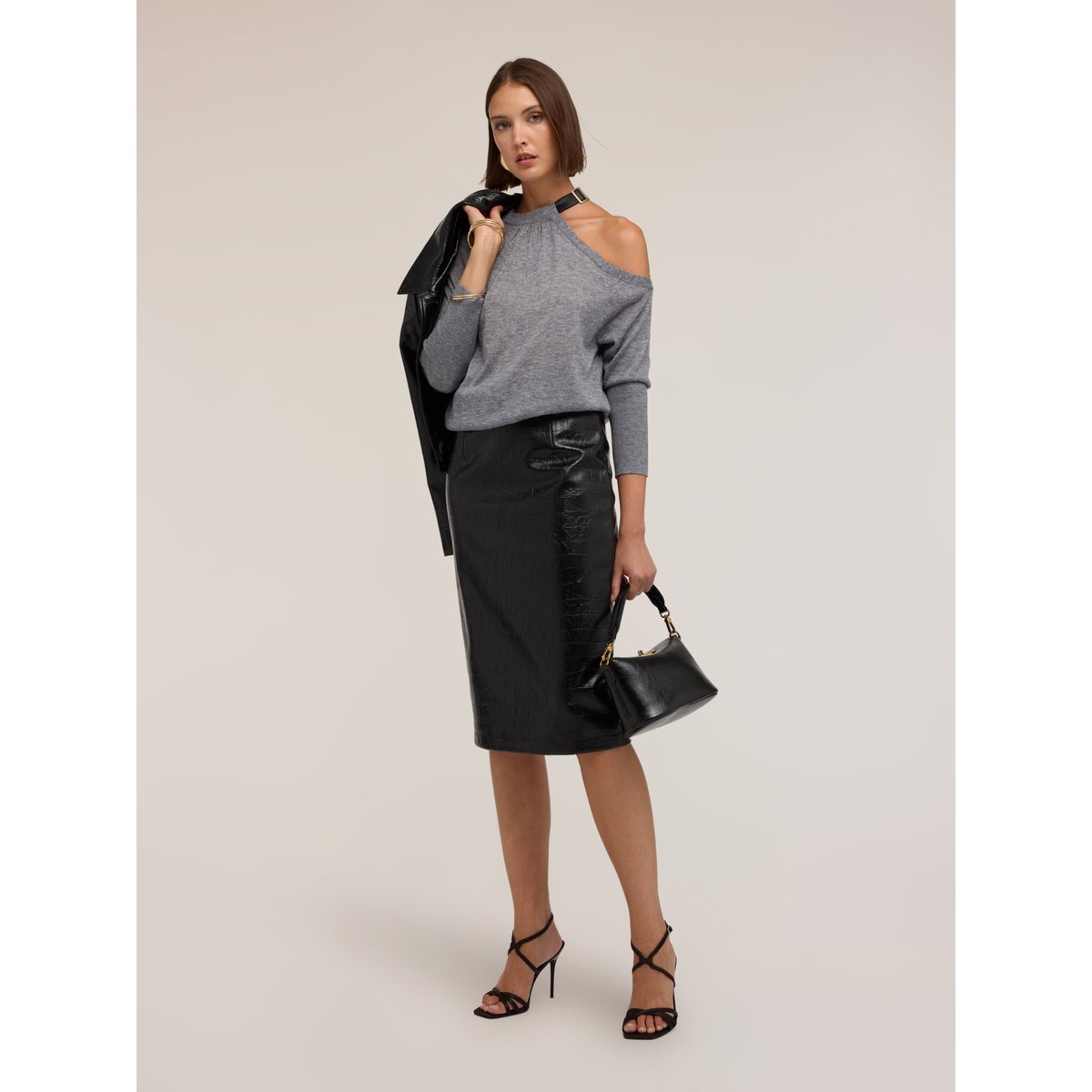 Pull avec découpe sur l'épaule gris, MOTIVI