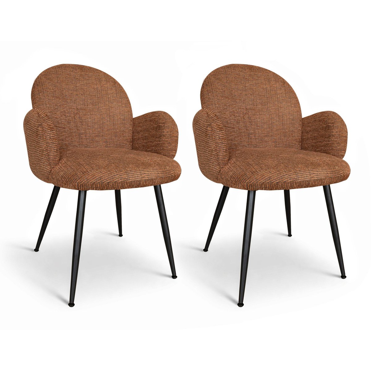 Lot de 2 fauteuils de table pied métal et tissu tweed, GINETTE terracotta, NOW'S HOME