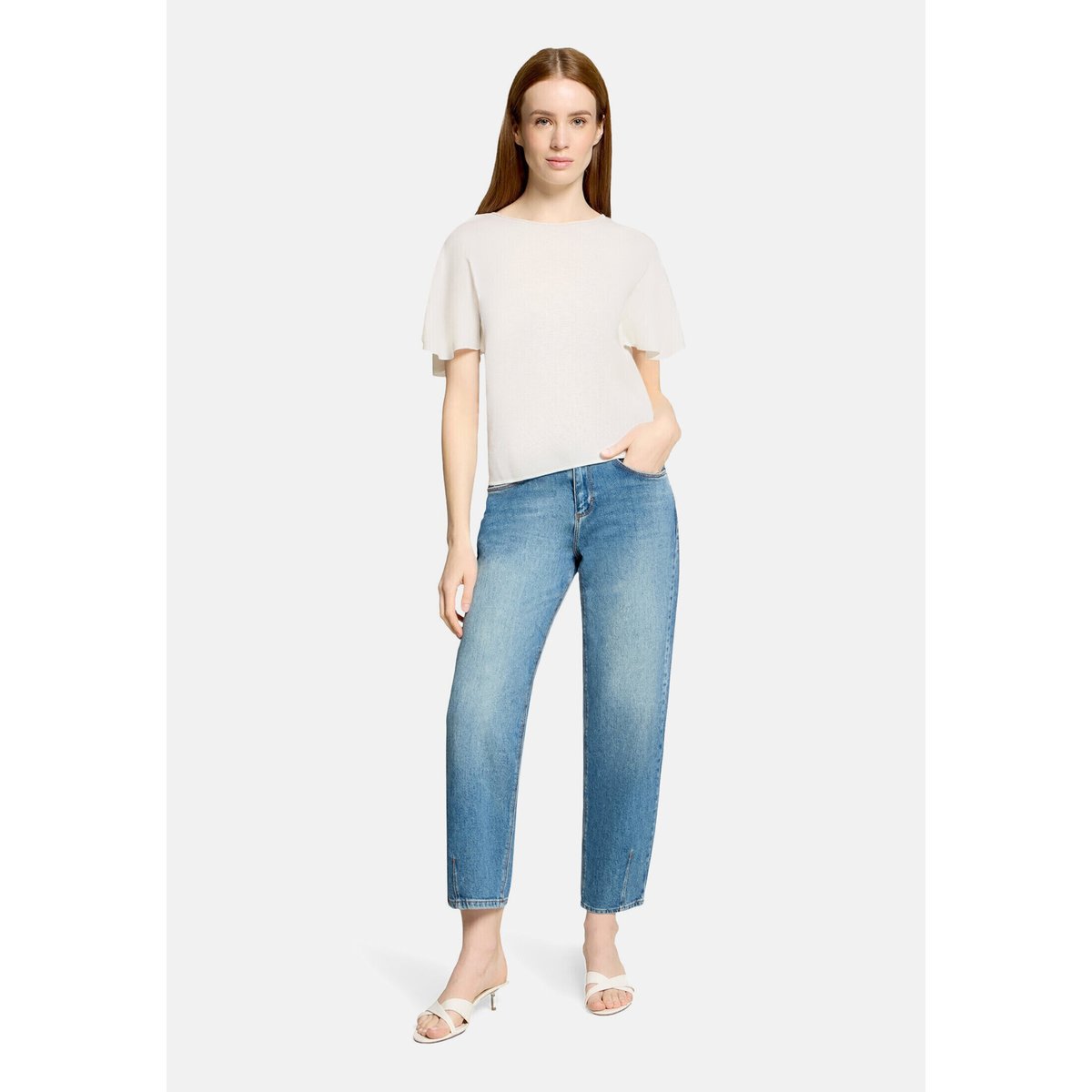 Pull-over en maille à manches à ailettes blanc, CARTOON