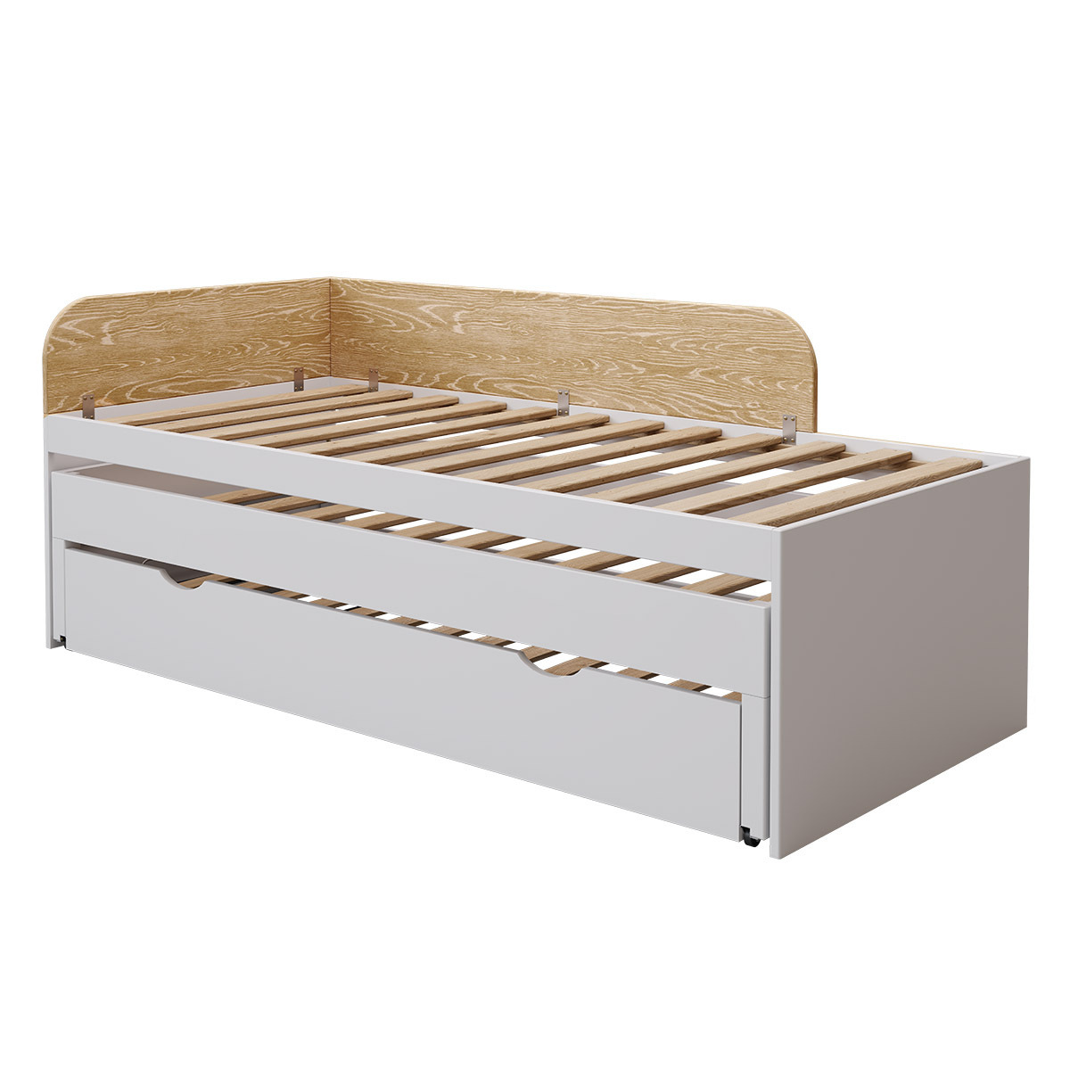 Lit gigogne 3 places Bois massif NOHA blanc, AKITEN RETAIL