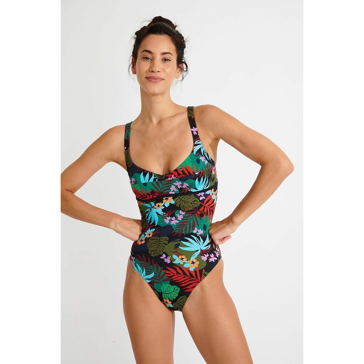 1-Piece Swimming Costume, Leonore Kalao print/black background, BANANA MOON