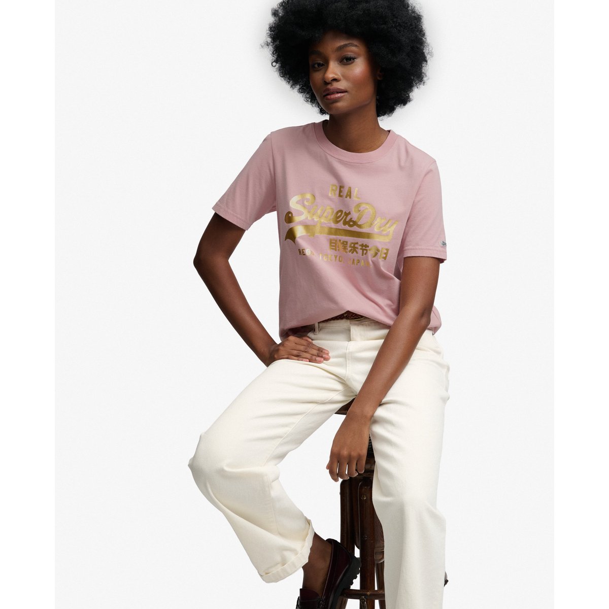 T-shirt Vintage Logo Métallisé rose pâle, SUPERDRY