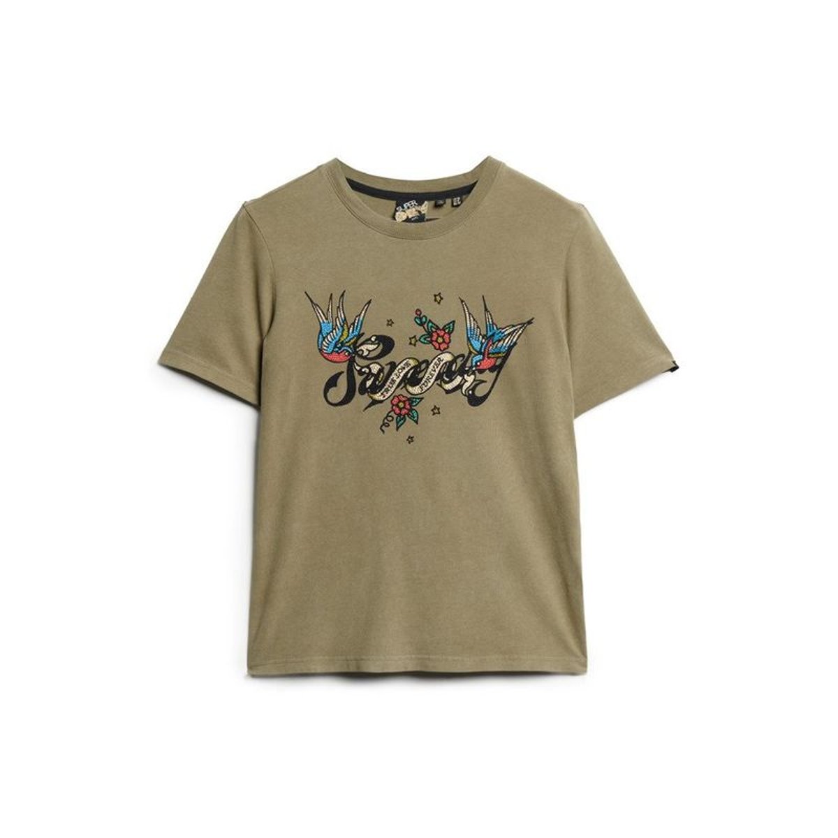 T-shirt à motif tatouage Script kaki mousse, SUPERDRY