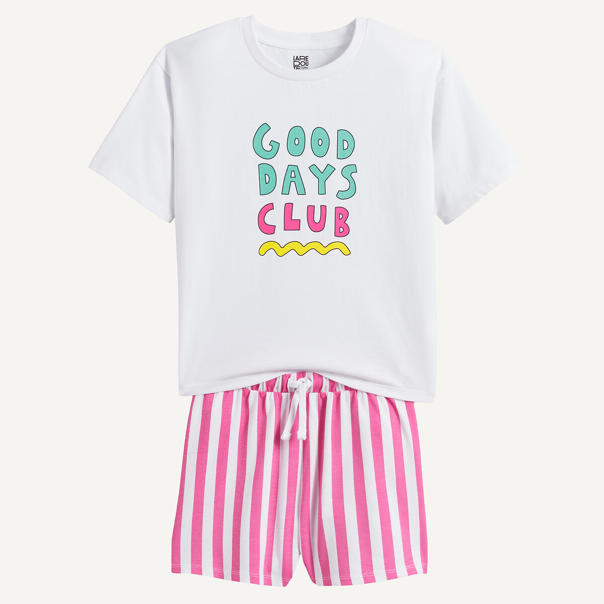 Pyjashort à message, en coton blanc/rose, LA REDOUTE COLLECTIONS