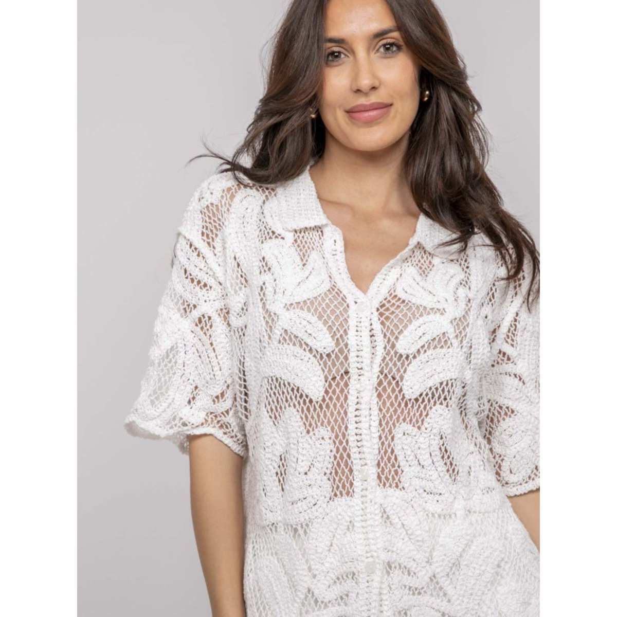 Chemise En Crochet Manches Courtes Ogane blanc, DONA LISA