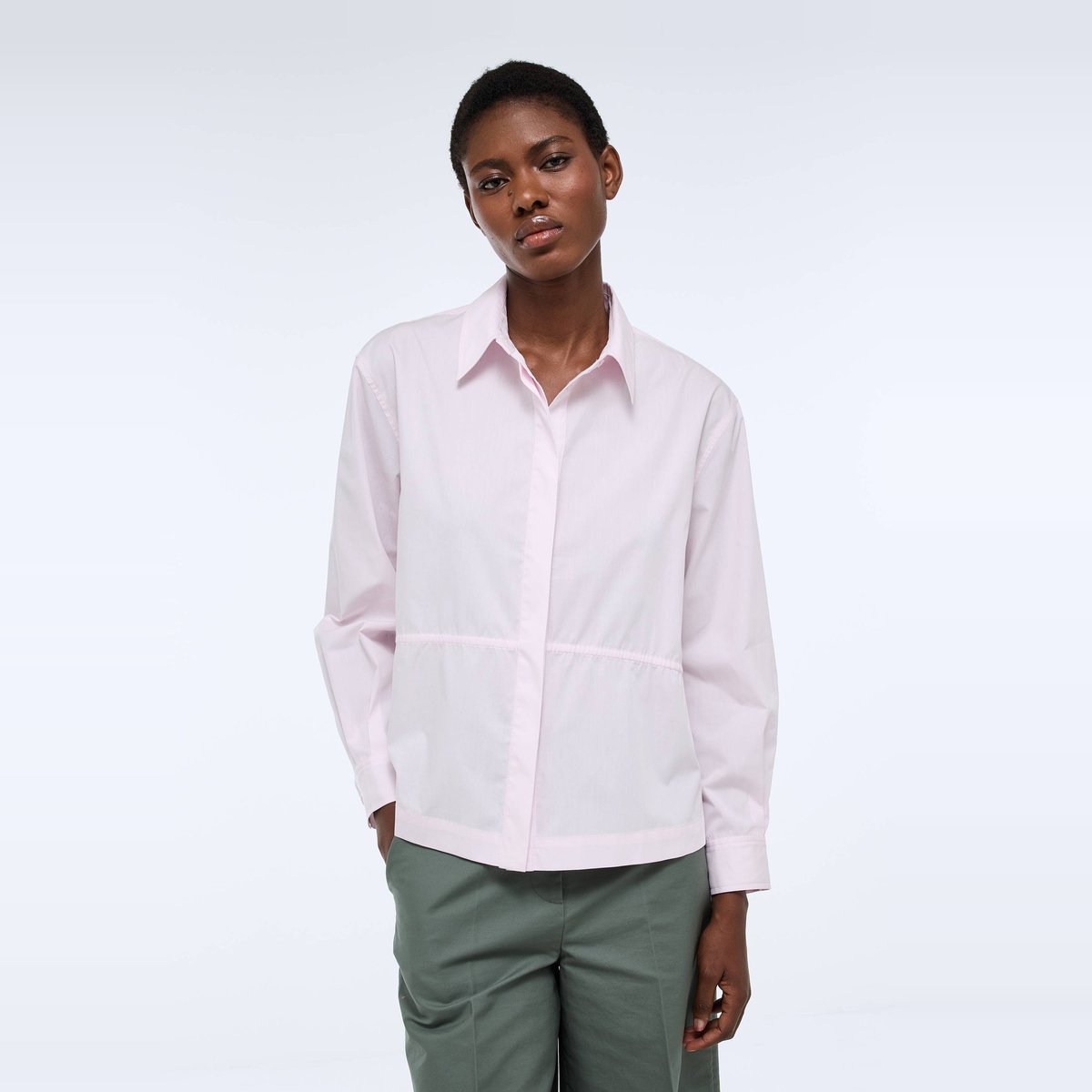 Chemisier manches longues cintrée en coton BIO GOTS barely pink, MONOPRIX