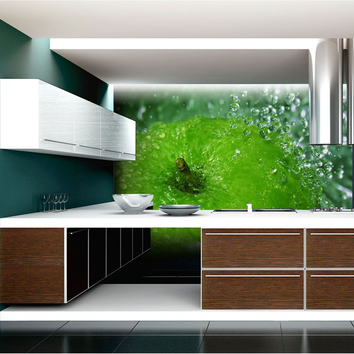 Papier peint intissé panoramique Motifs de cuisine Pomme verte vert, EDEN