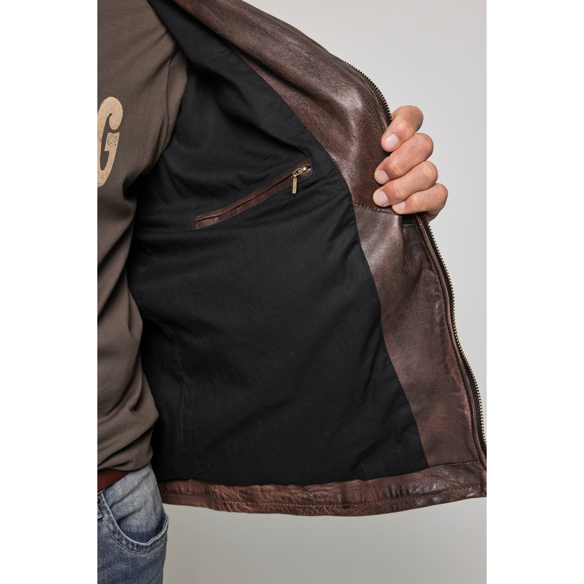 Perfecto en cuir nappa d'agneau raffiné noisette, JP1880