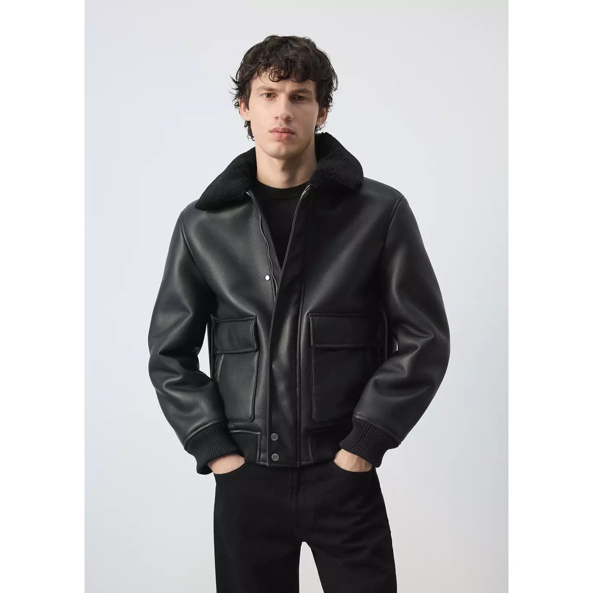 Veste double face intérieur moutonné noir, MANGO MAN