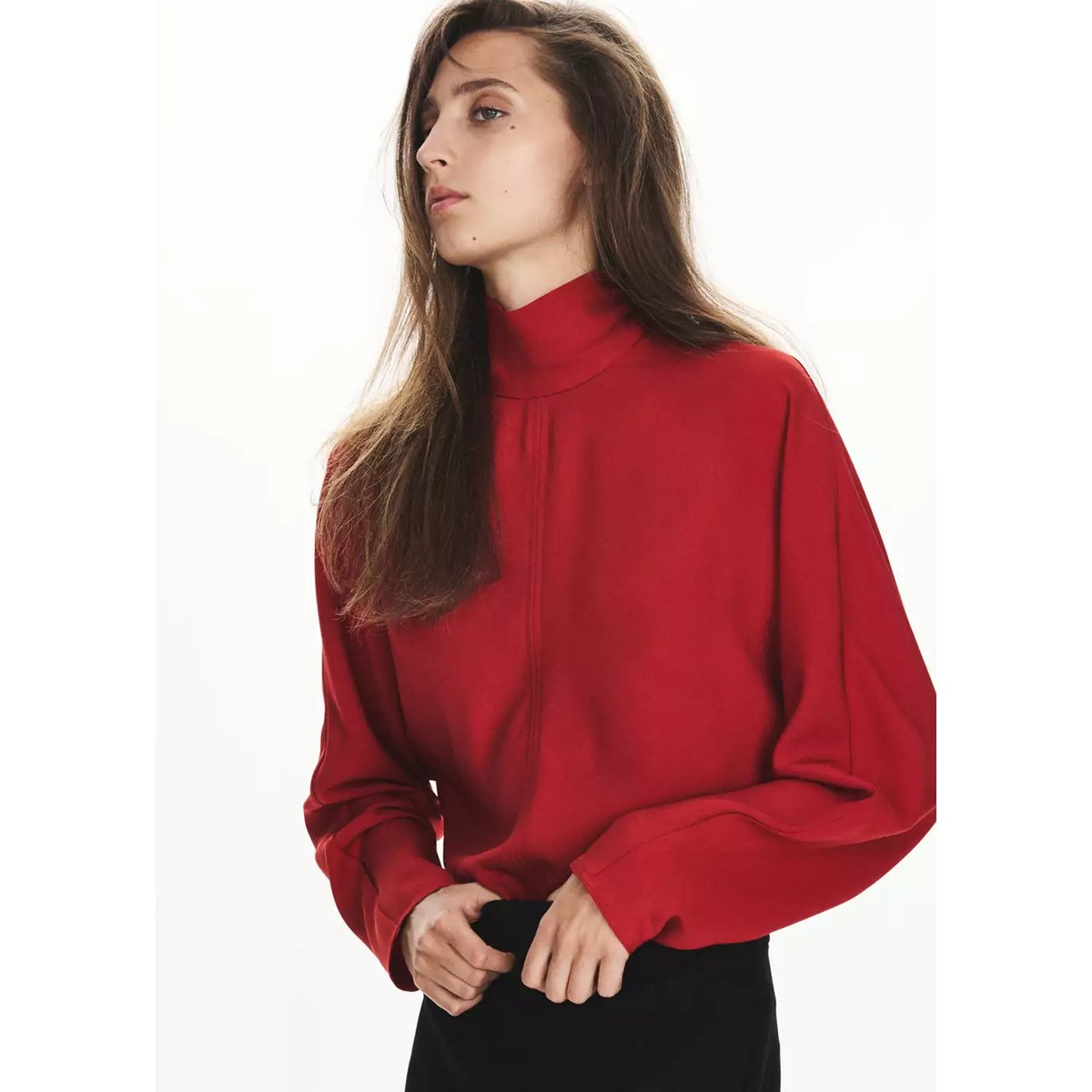 Chemisier droit col montant rouge, MANGO