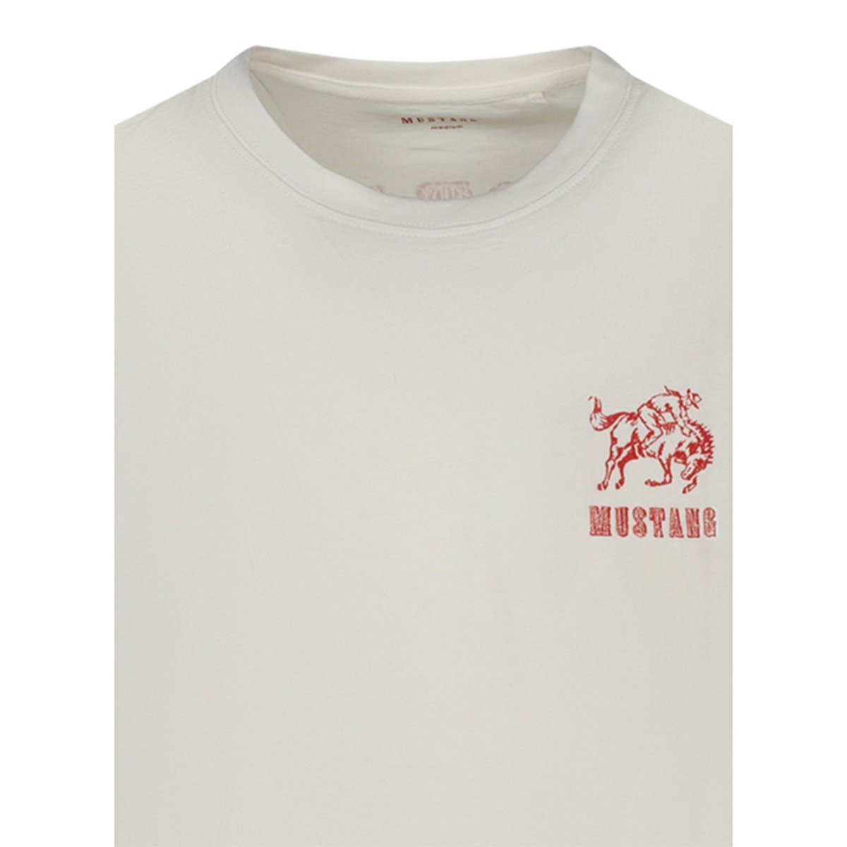 T-shirt en coton blanc avec des imprimés coupe ajustée et col rond blanc, MUSTANG