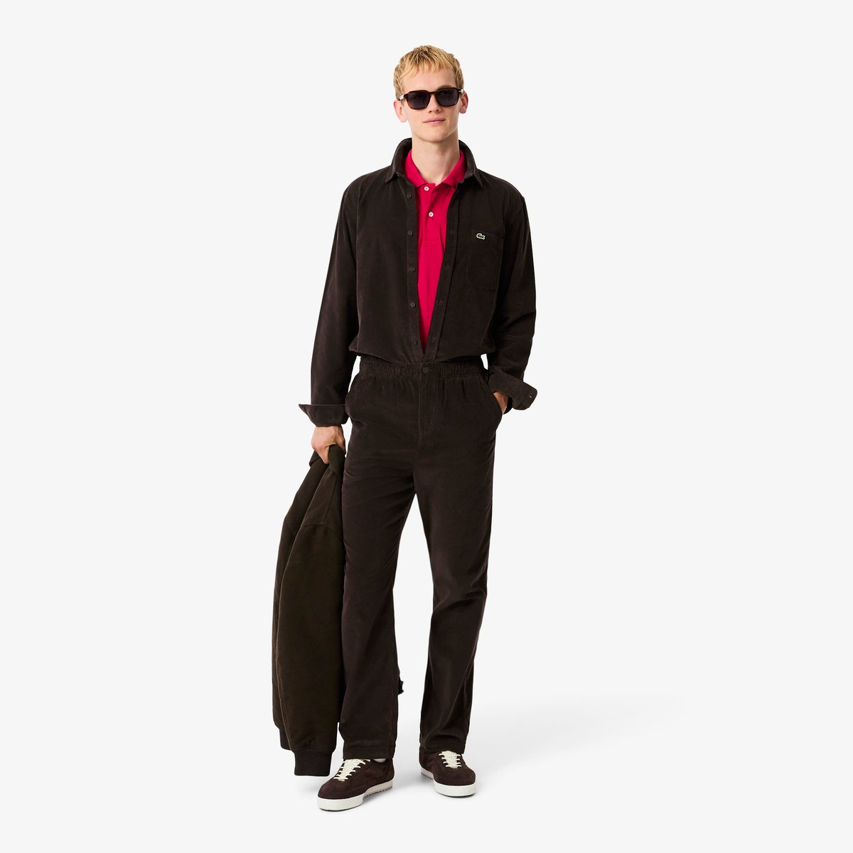 Chemise regular fit velours marron-skb, LACOSTE