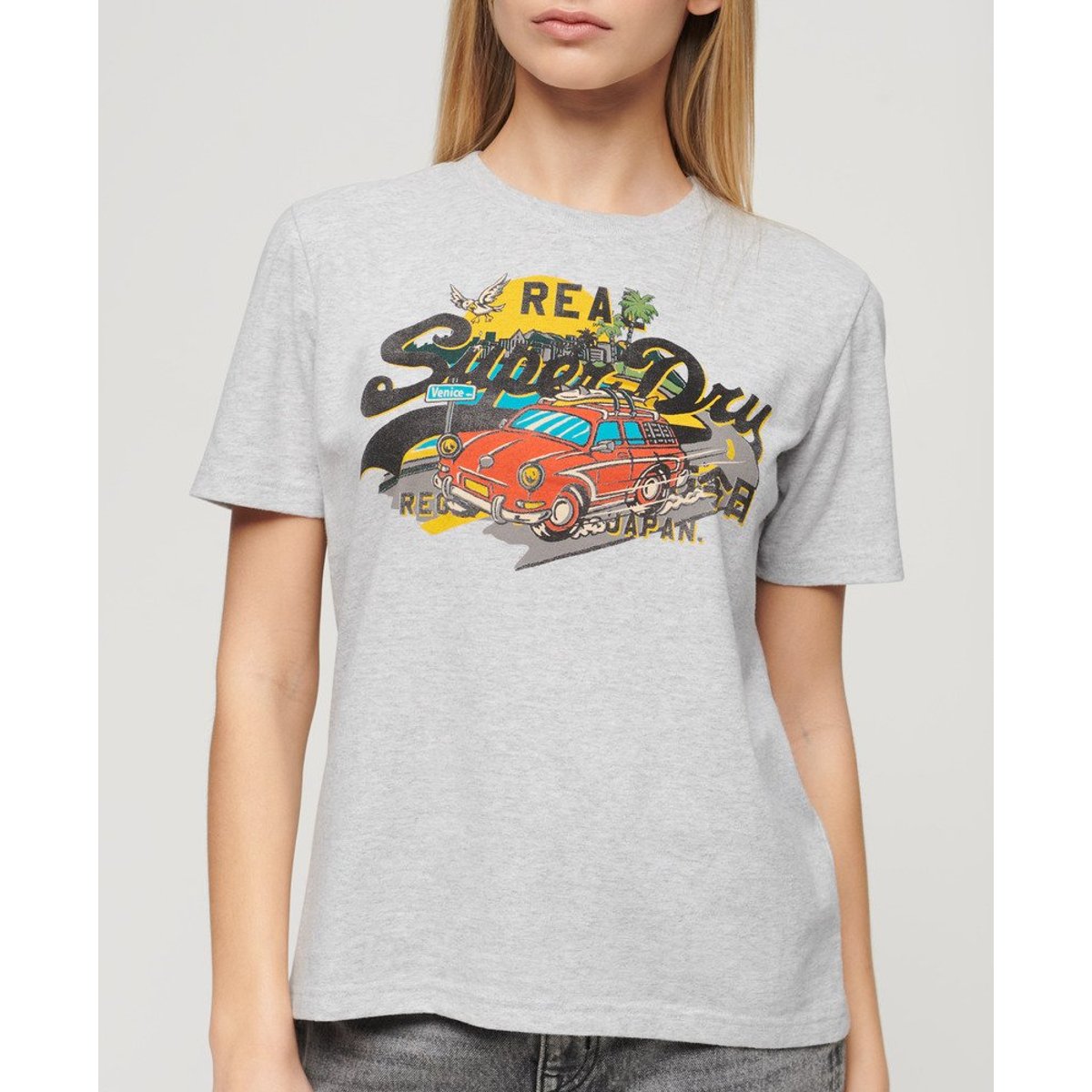 T-shirt décontracté à motif LA gris flocon chiné, SUPERDRY