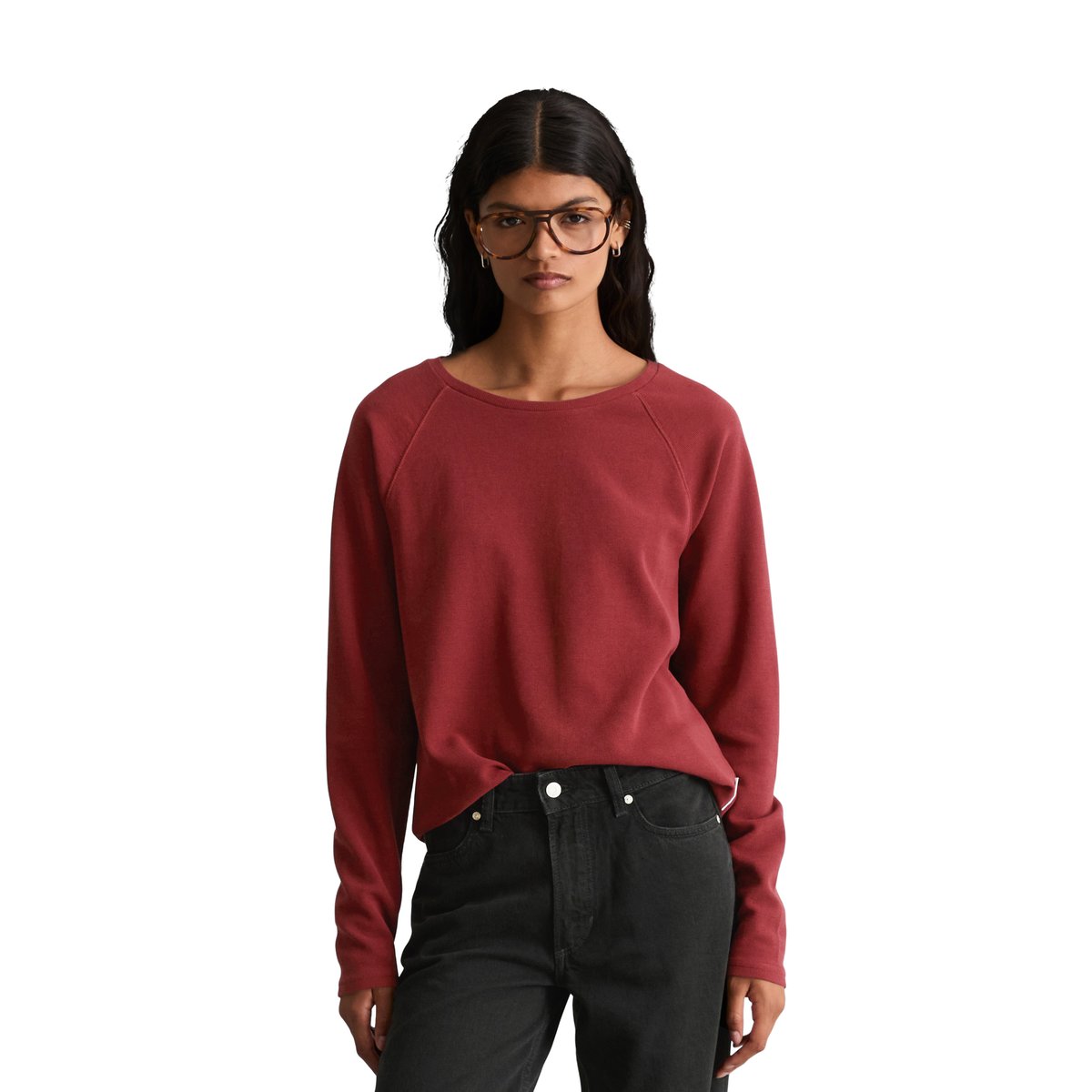 T-shirt long régulier en jersey gaufré doux rouge, MARC O’POLO DENIM