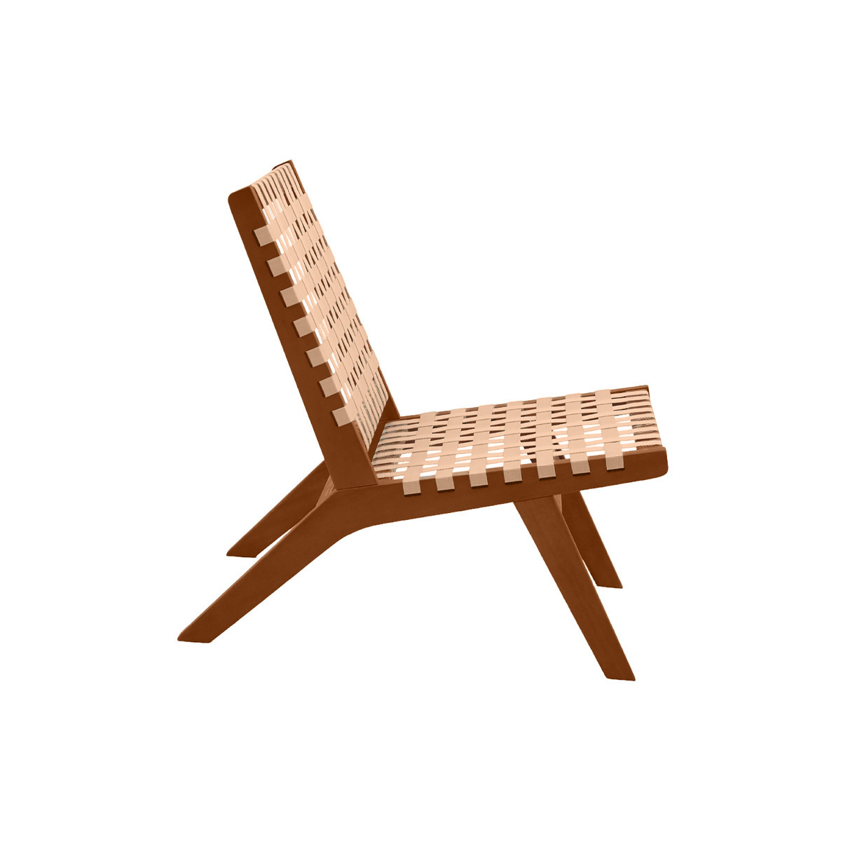 Fauteuil lounge en bois massif et sangles beiges LUCEA naturel, MILIBOO
