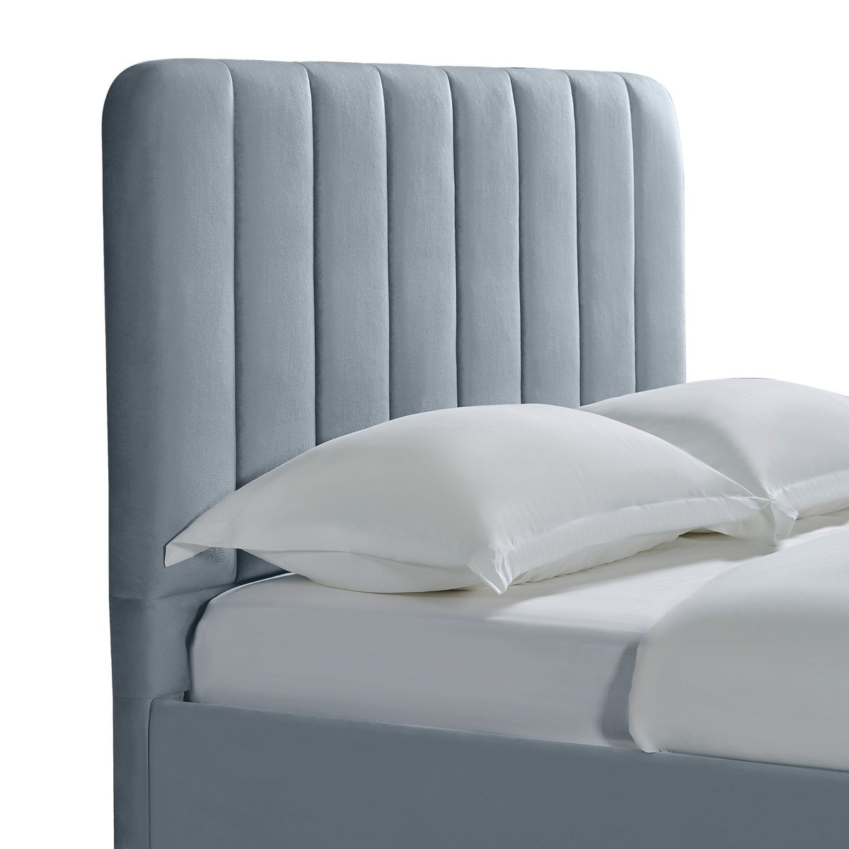 Lit velours avec pieds métal bleu grisé, TERRE DE NUIT