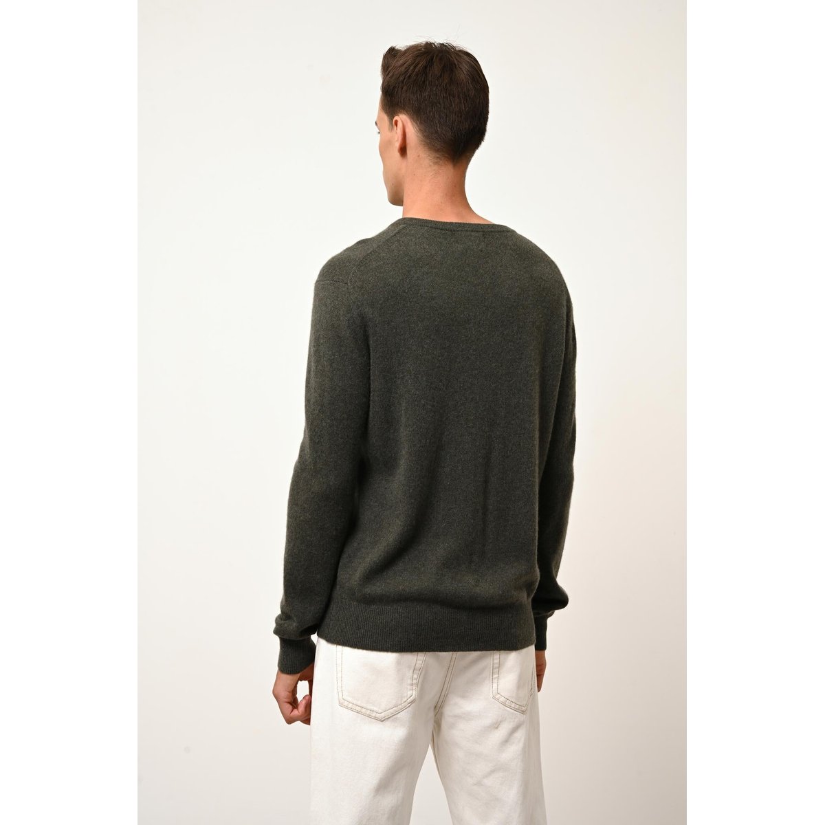 Pull Col V Kaki Chiné Walt kaki chiné, JUST CASHMERE