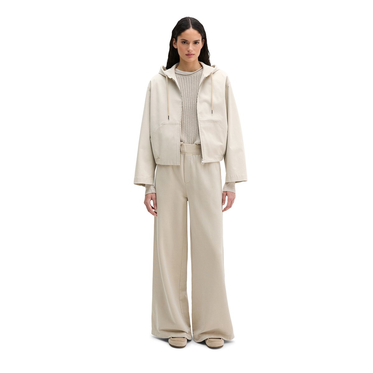 Blouson avec capuche loose en sergé de coton brossé gris clair, MARC O'POLO