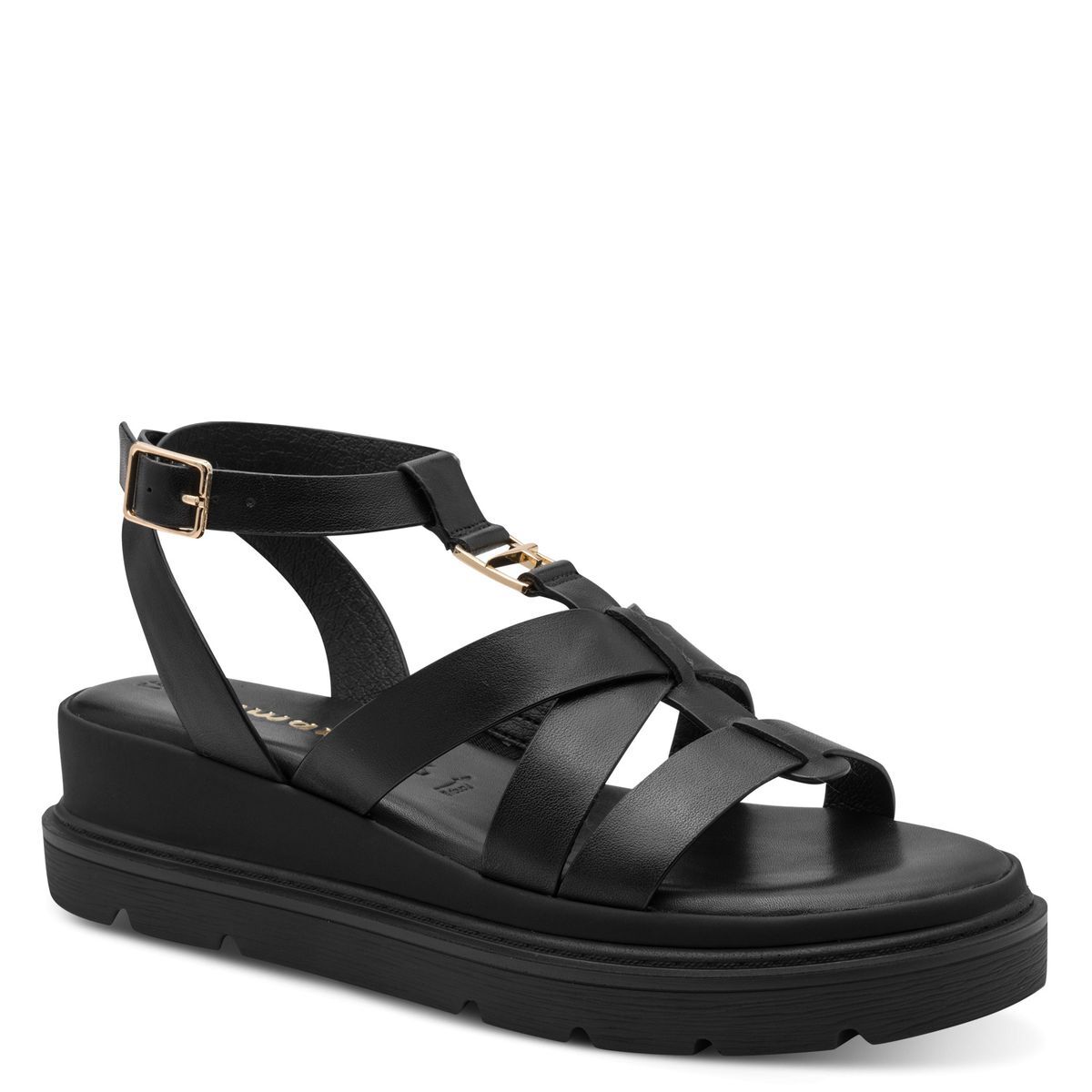 Sandale à talon en cuir noir, TAMARIS