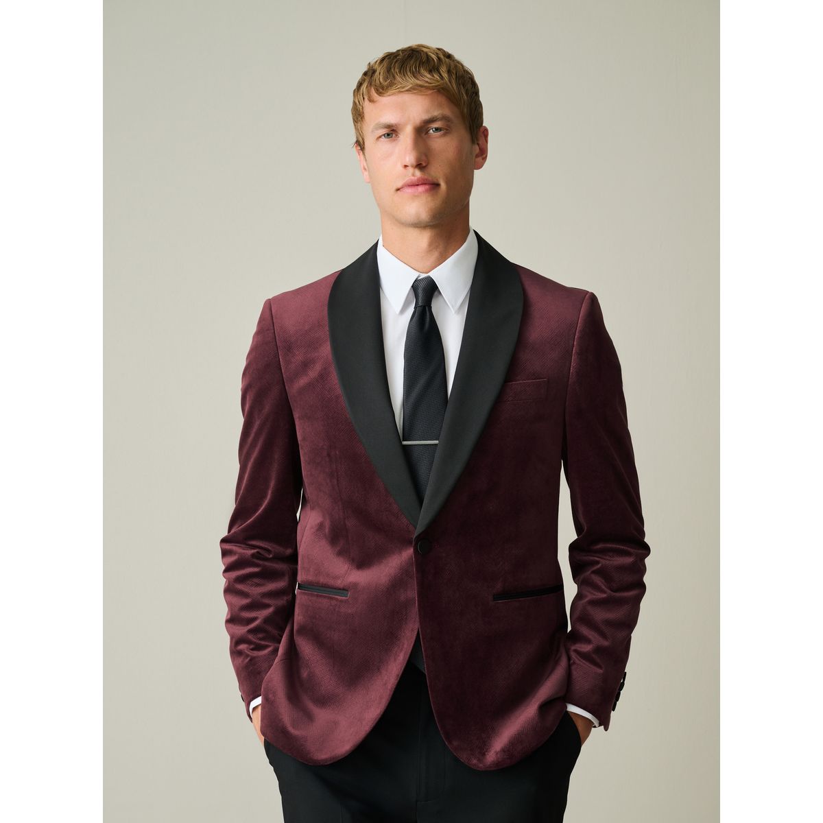 Blazer en velours à motif bourgogne rouge géométrique, NEXT