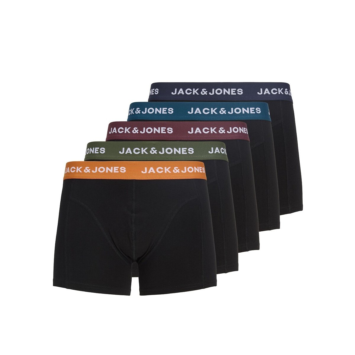 Lot de 5 boxers unis noir + ceint. multicolore, JACK & JONES