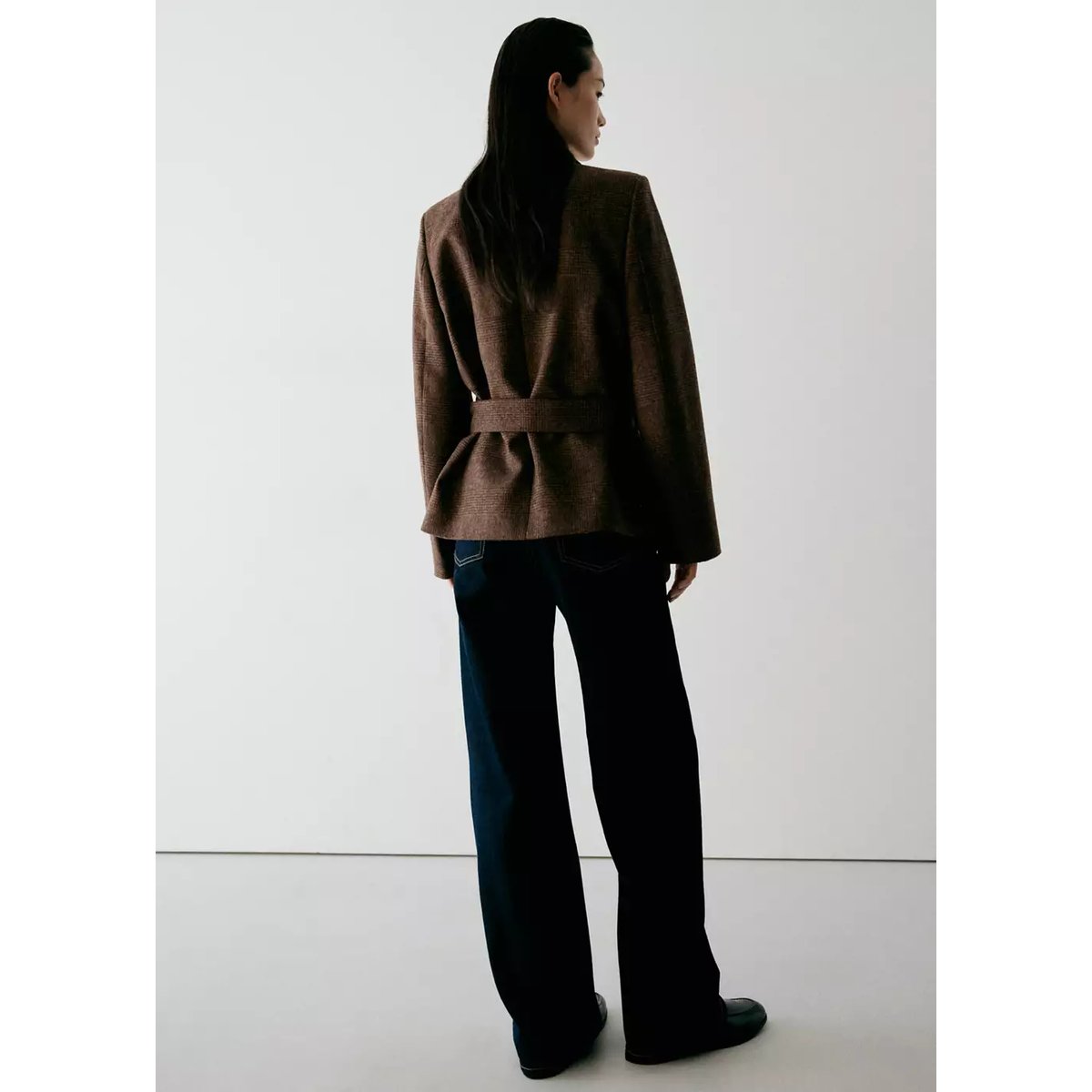 Veste laine à carreaux marron moyen, MANGO