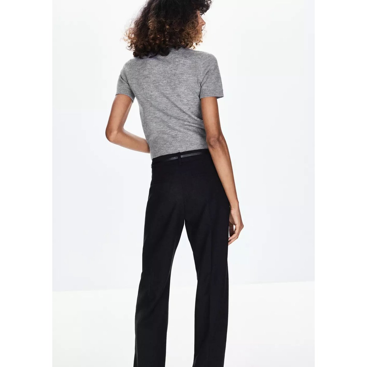 Pull-over manches courtes détail brillant gris chiné clair, MANGO
