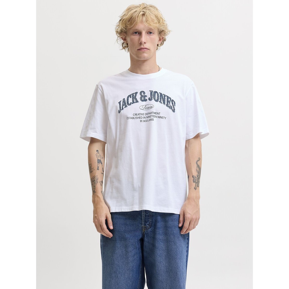 T-shirt manches courtes, col rond, logo, DENVER blanc, JACK & JONES
