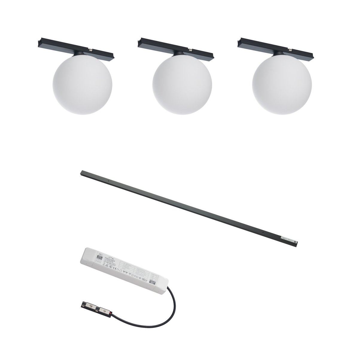 Kit rail 3 boules LED verre dépoli - LYNE noir et blanc, KOSILUM