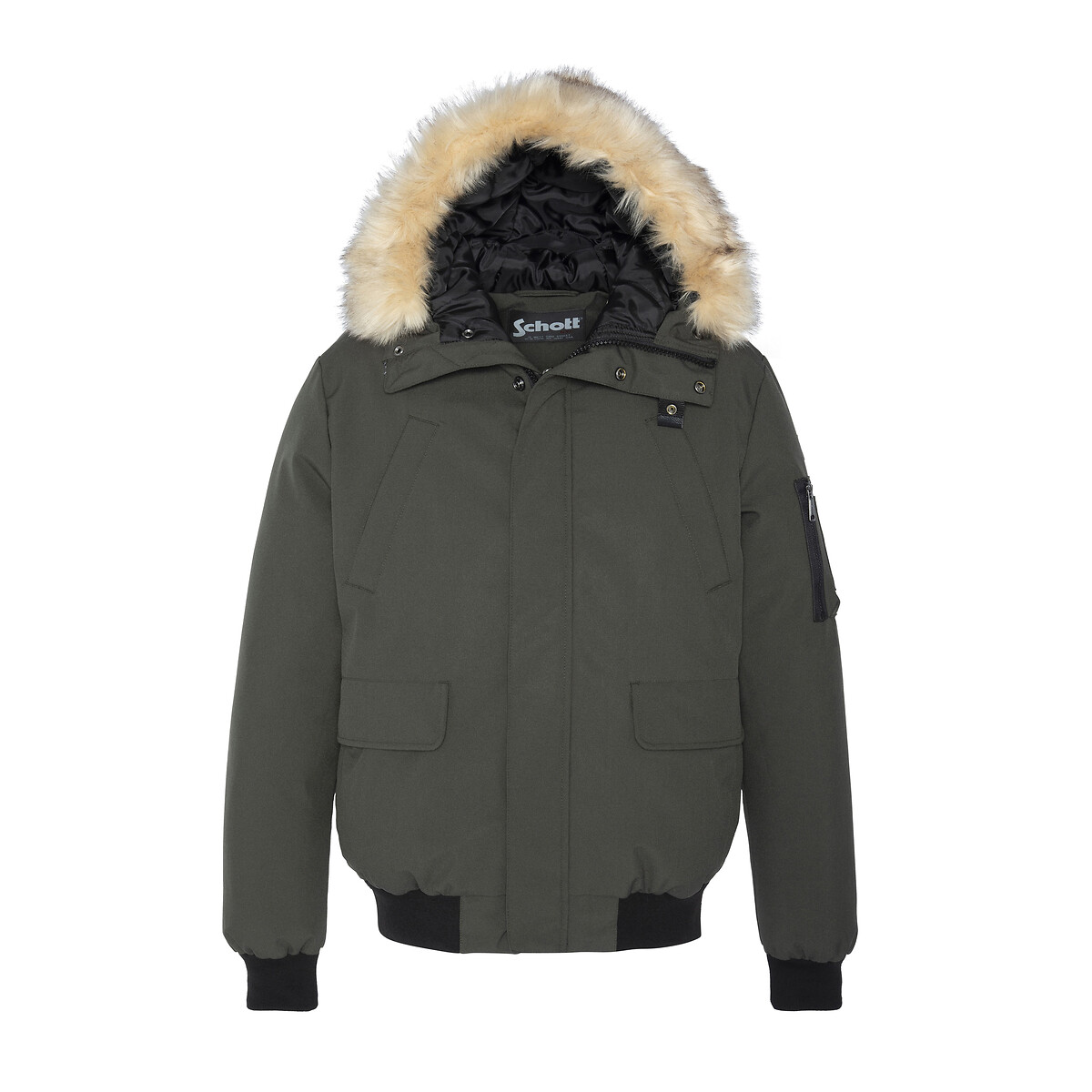 Blouson bomber chaud zippé à capuche Keyburn kaki, SCHOTT