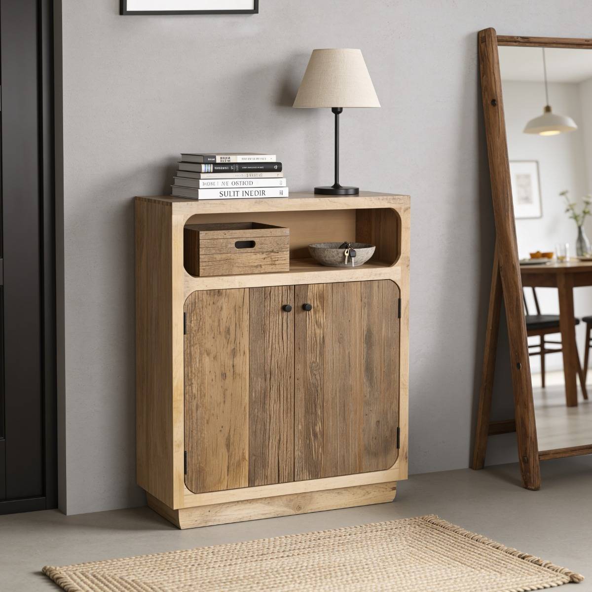 Buffet haut en bois de manguier et bois recyclé BARRY bois clair, MADE IN MEUBLES