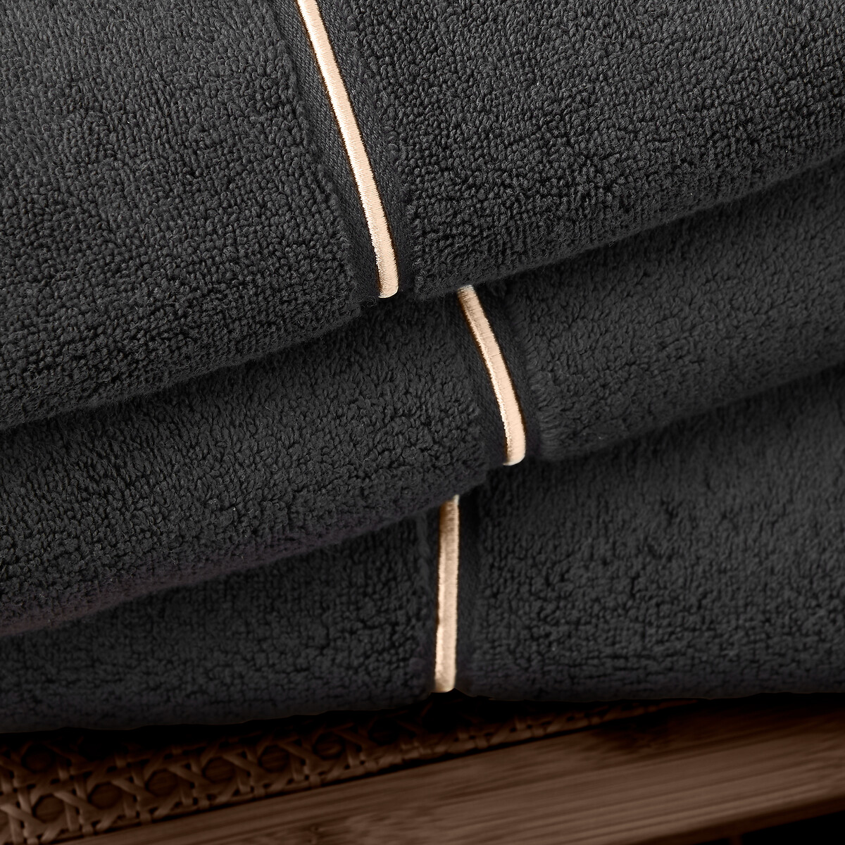 Zero Twist Satin Stitch Cotton Bath Sheet black, BIANCA FINE LINENS