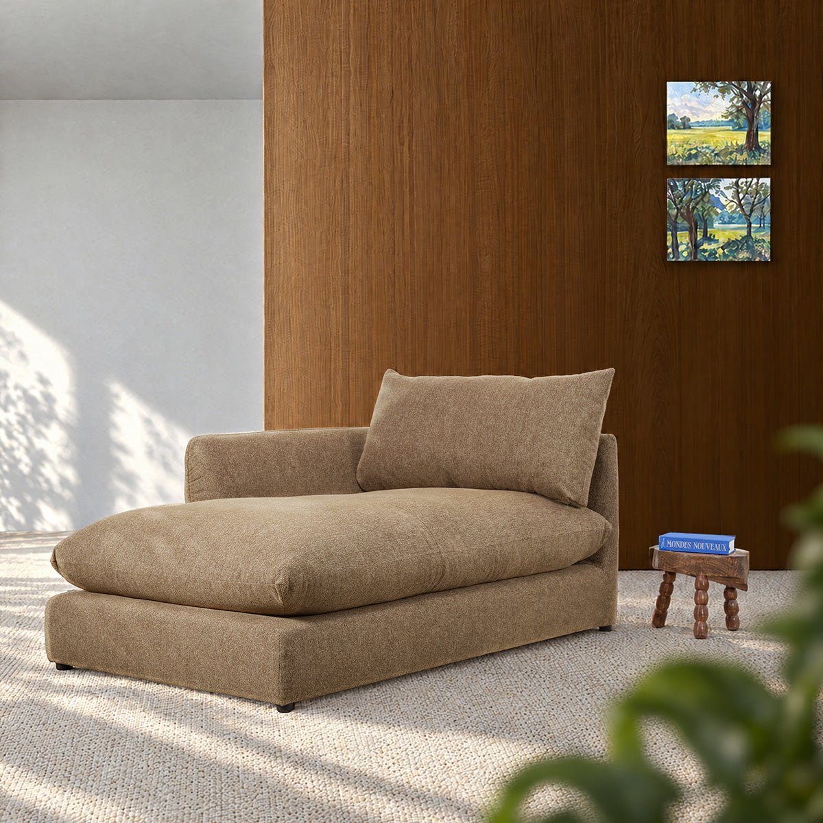 Méridienne gauche modulable en tissu texturé LEOPOLD marron clair chiné, BERAH GETAH