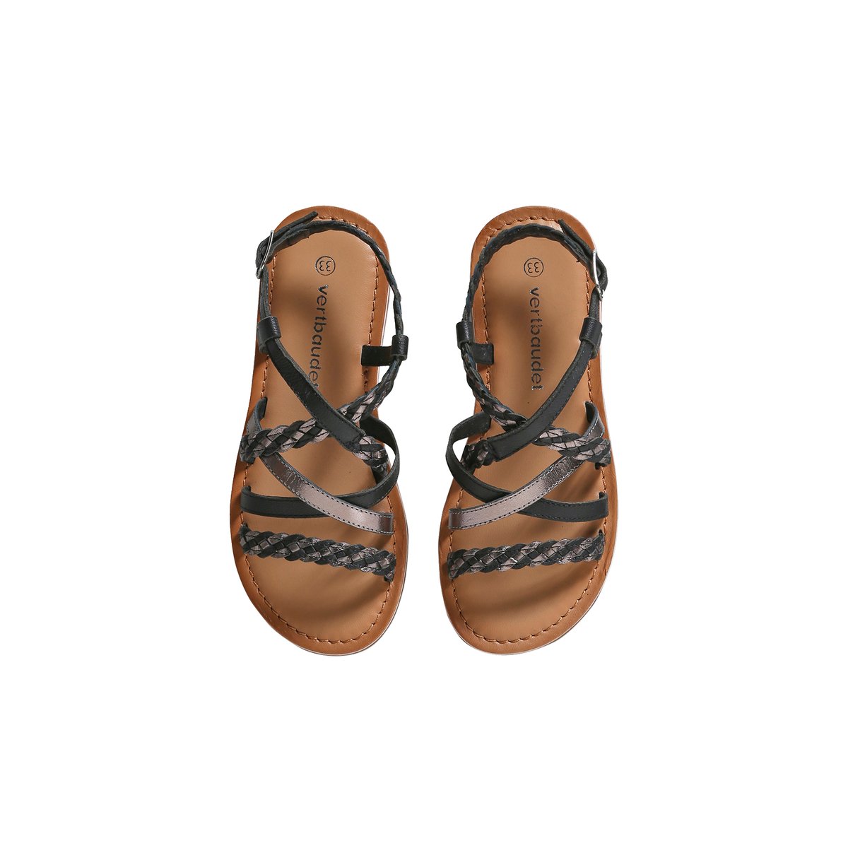 Sandales brides croisées cuir collection maternelle lot noir, VERTBAUDET