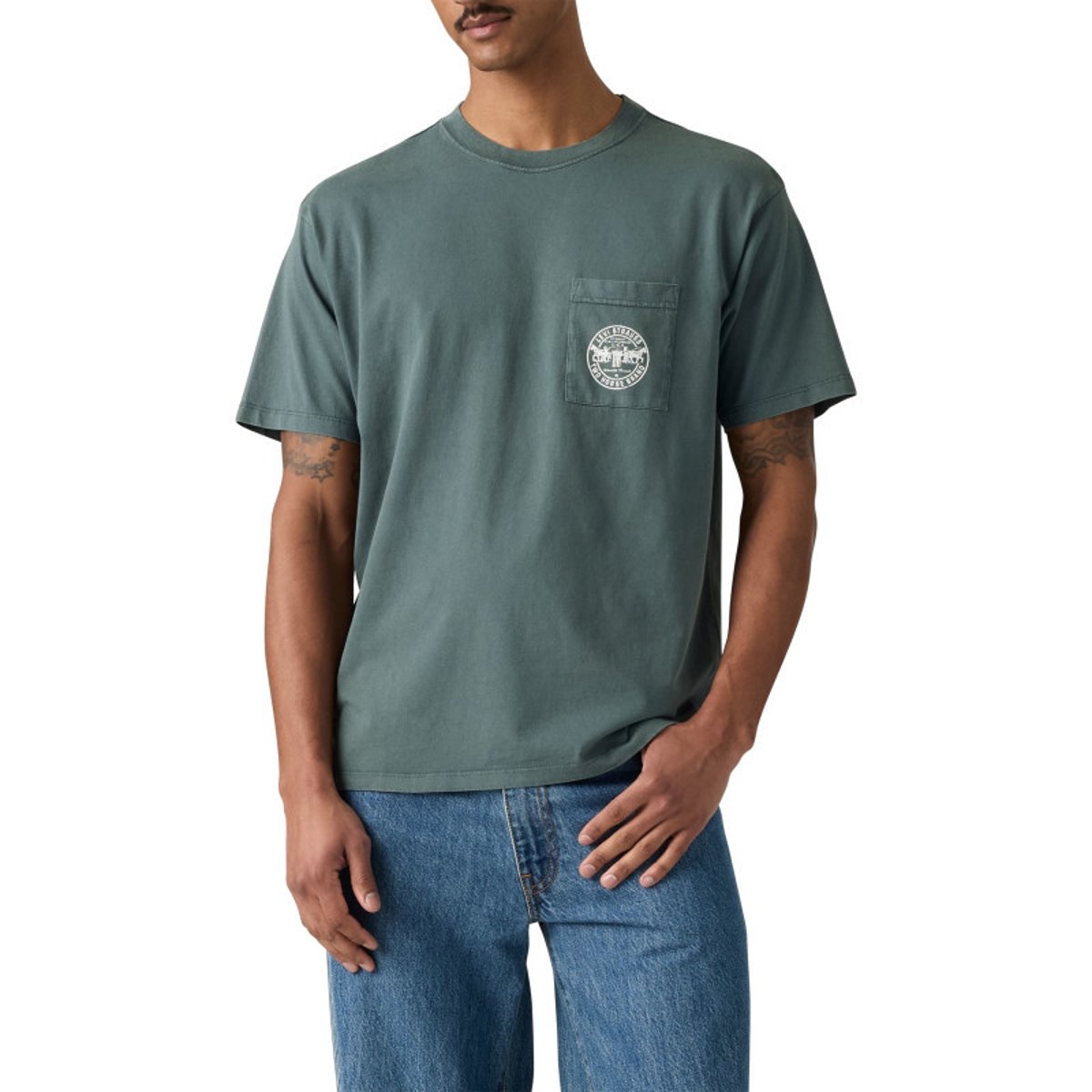 T-shirt en coton ardoise à coupe droite pourvu d'un col rond gris foncé, LEVI'S
