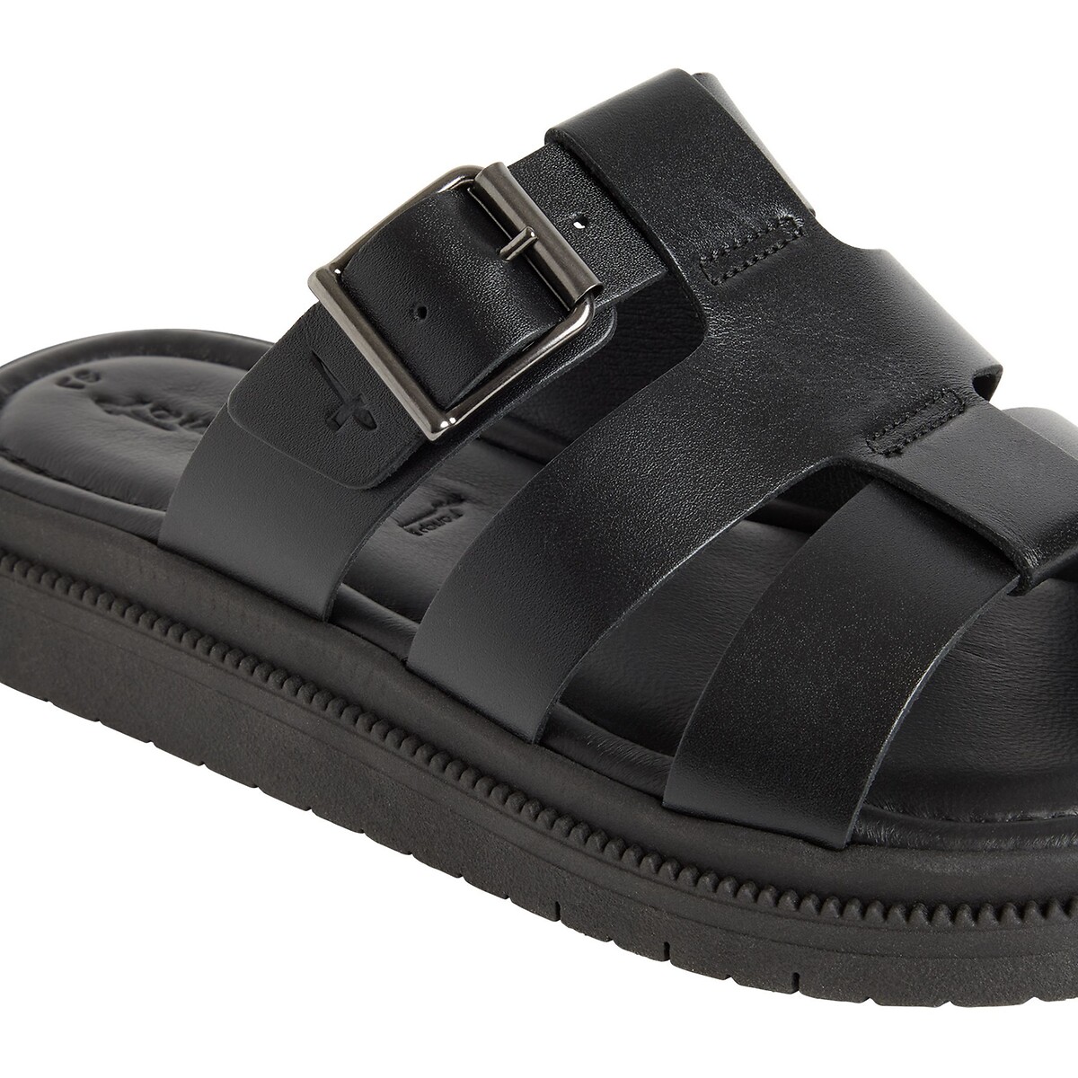 Mules plates en cuir noir, TAMARIS