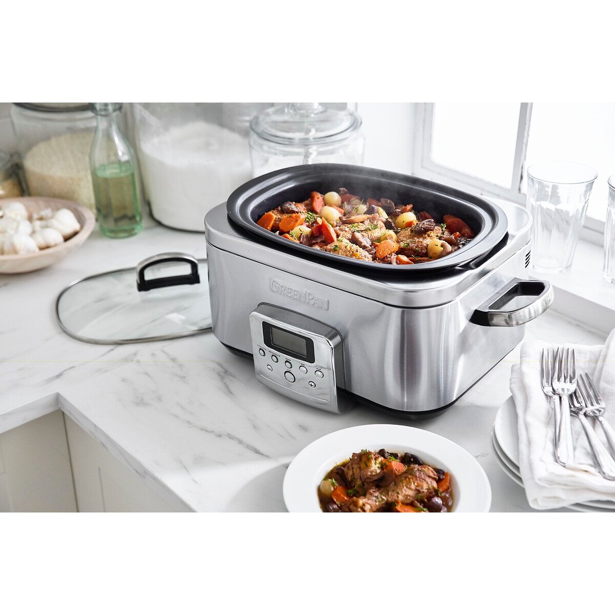 Elite 6L Slowcooker stainless steel, GREENPAN
