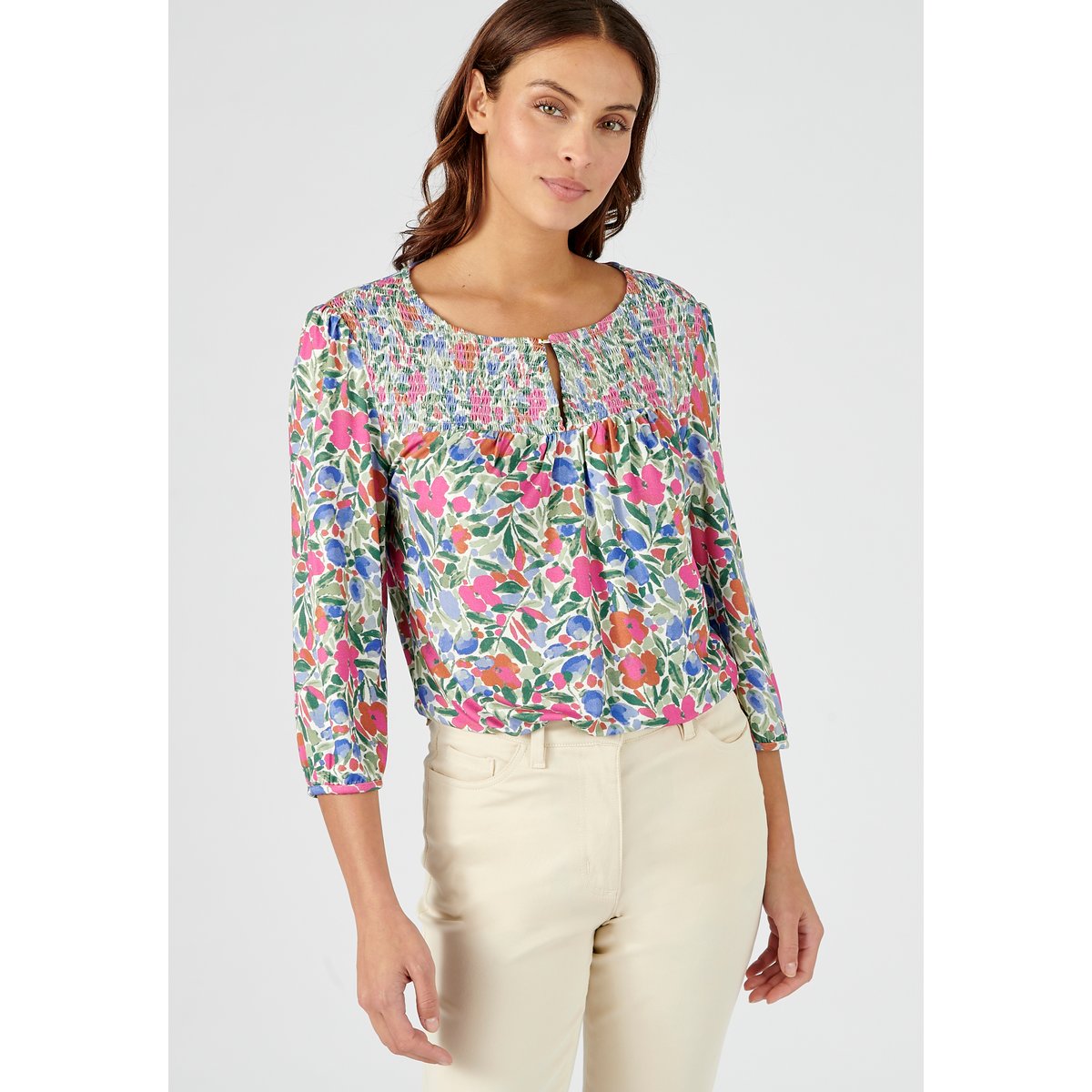 Blouse fluide viscose stretch rose fleuri, DAMART
