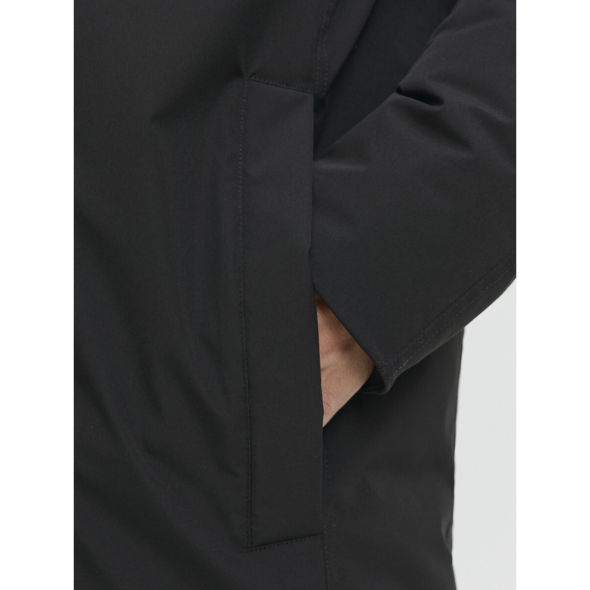 Long Coat with Fixed Hood and High Neck black, JACK & JONES