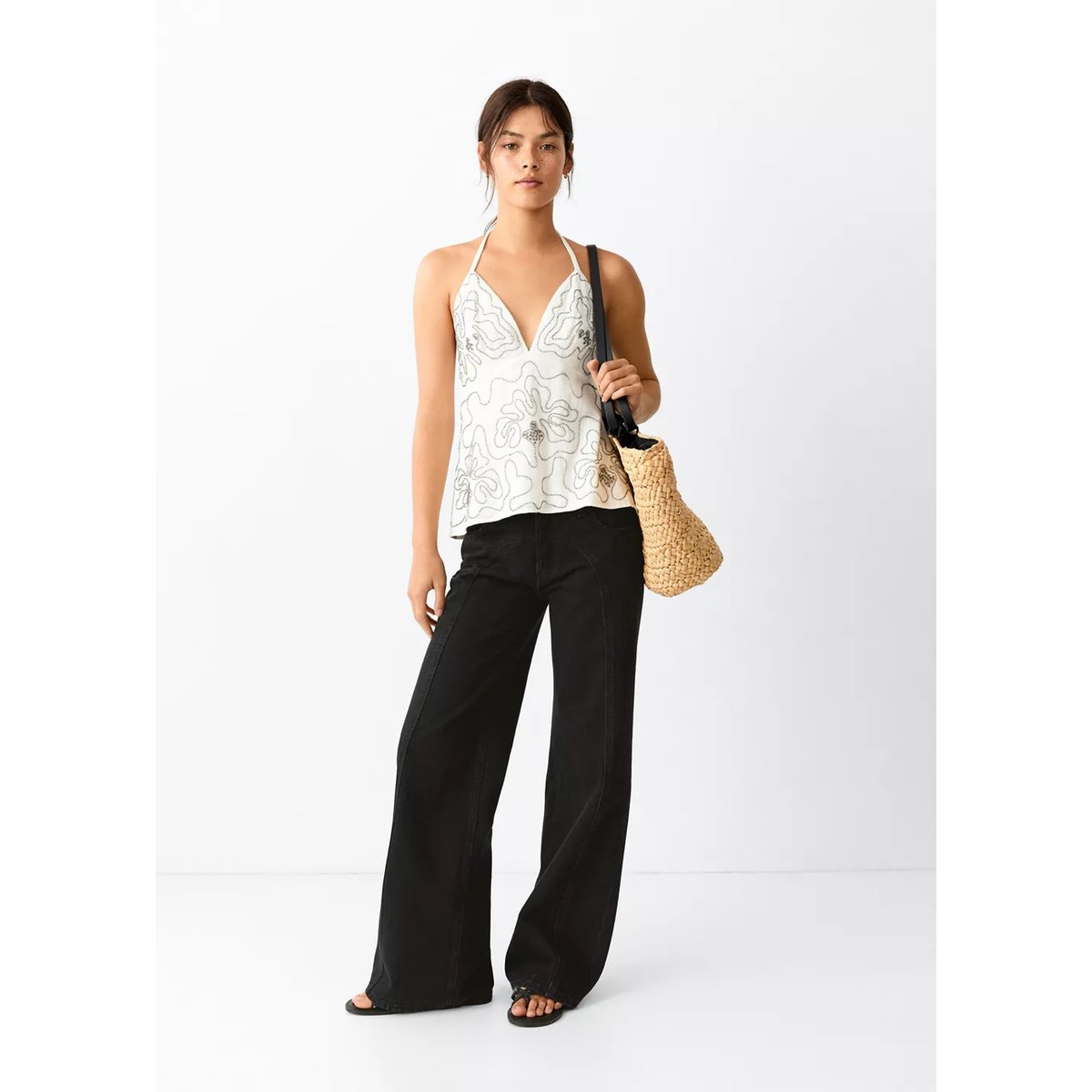 Jean wide leg couture black denim, MANGO TEEN