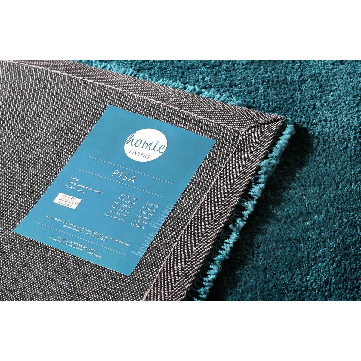 Tapis à poils longs doux pour salon , PISA turquoise/petrol, HOMIE LIVING