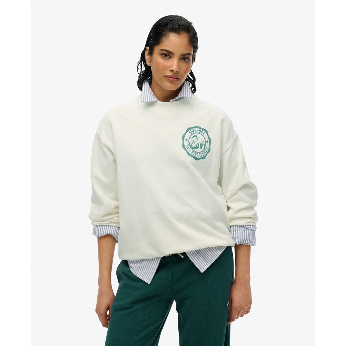Sweat ras du cou ample monochrome Lo-Fi Outdoor crème, SUPERDRY