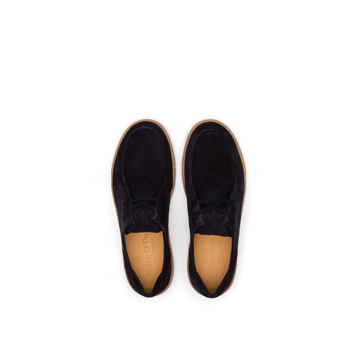 Mocassins modèle à carreaux style wallabee en cuir velours bleu fonce, MARC O'POLO