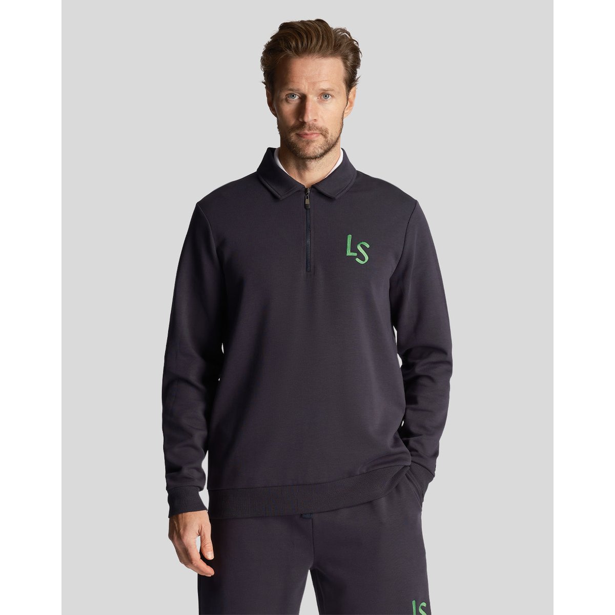 Sweat-shirt en coton à col camionneur noir jais, LYLE & SCOTT