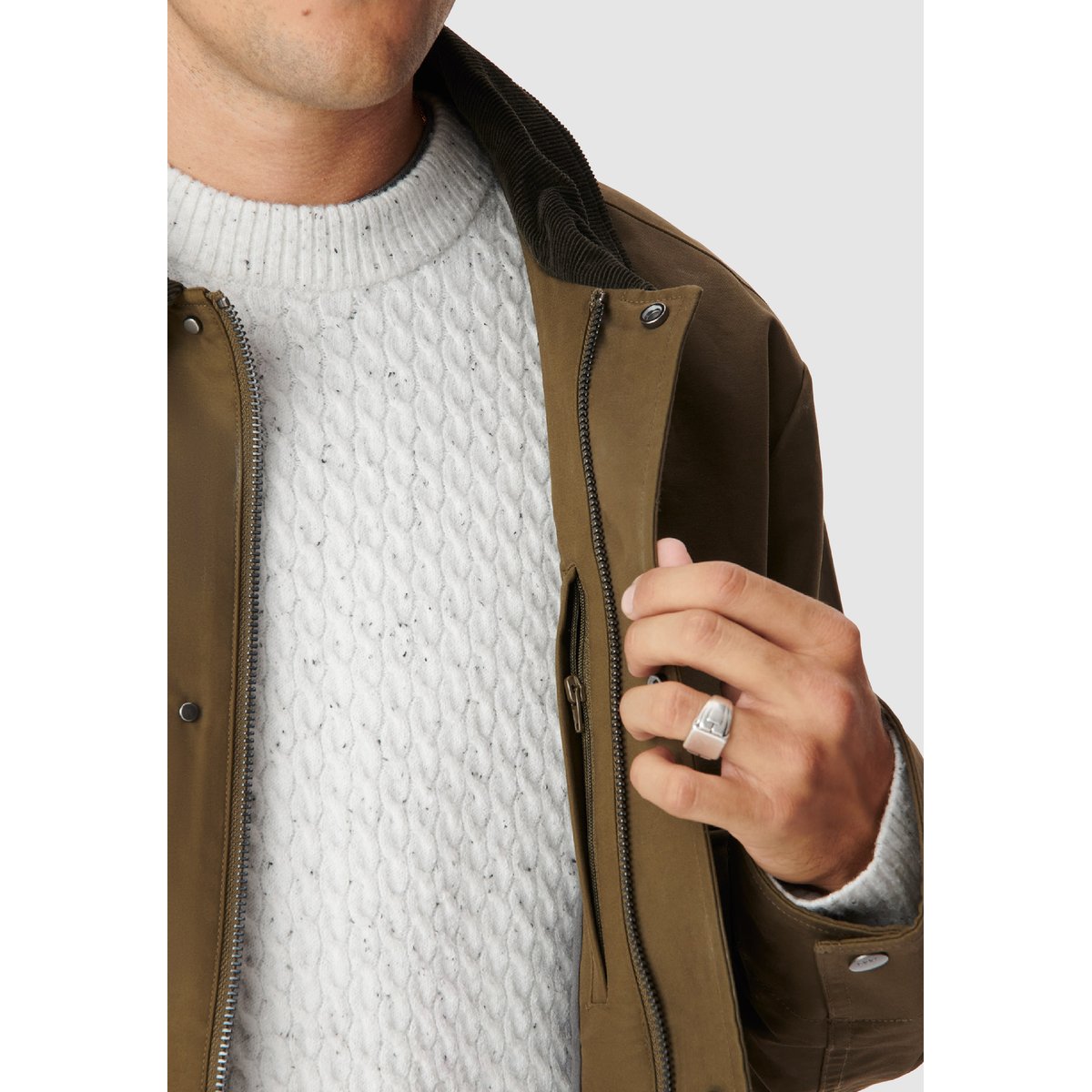 Veste multi poches col velours vert kaki, IKKS