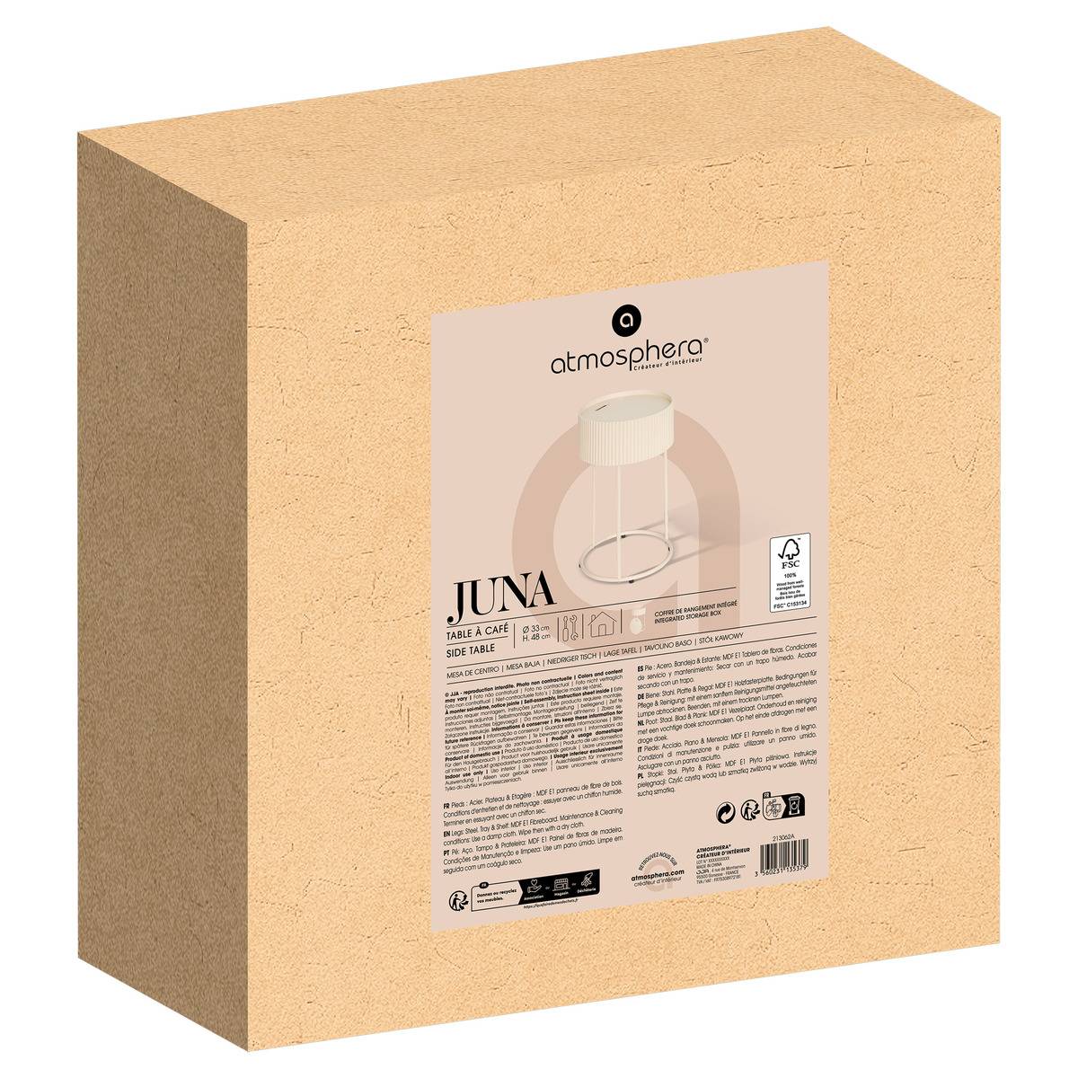 Table d'appoint coffre de rangement plateau amovible JUNA beige, ATMOSPHERA