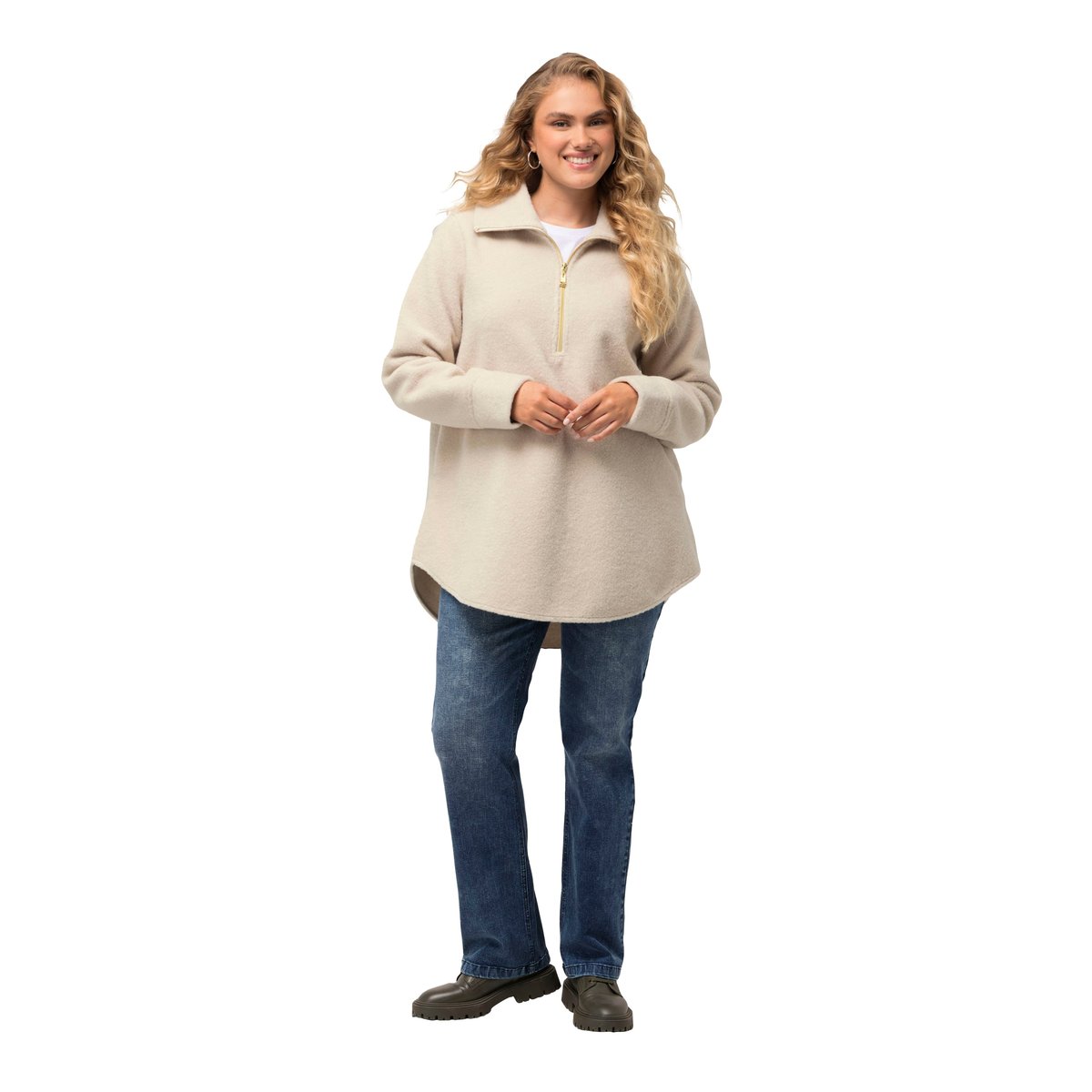 Sweat-shirt en polaire à col montant vanille, ULLA POPKEN