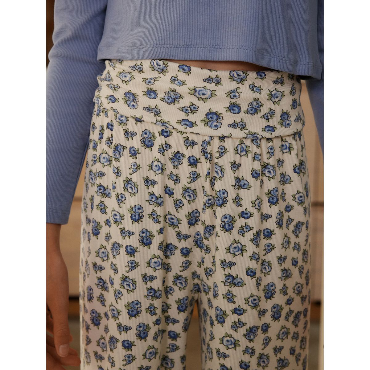 Pyjama à taille repliée bleu à fleurs, NEXT